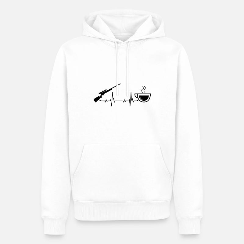 Heartbeat Café et chasse - - Sweat à capuche Premium bio Homme - blanc
