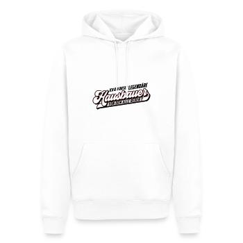 Farbe änderbar | Hausbauer Legendär - Männer Premium Bio Hoodie - Weiß - Vorne - Nico (187cm)