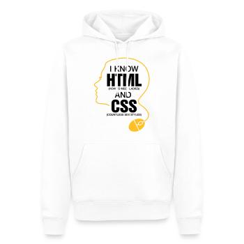 Ich weiß wie man Mädels trifft! - Männer Premium Bio Hoodie - Weiß - Vorne - Nico (187cm)