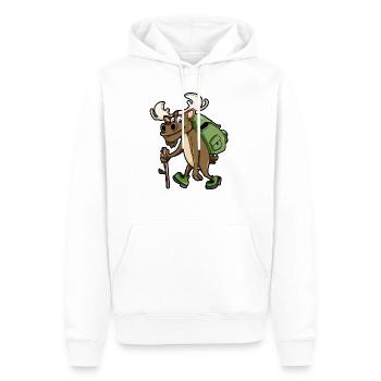 Wandern Wanderer Elch Wanderslust Rentier Cartoon - Männer Premium Bio Hoodie - Weiß - Vorne - Nico (187cm)