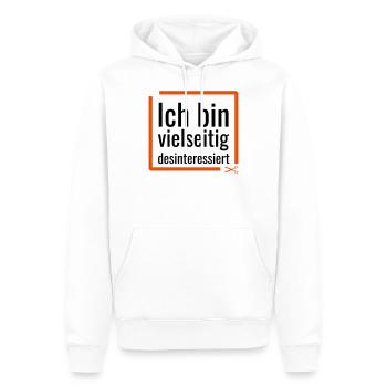 Ich bin vielseitig desinteressiert - Männer Premium Bio Hoodie - Weiß - Vorne - Nico (187cm)