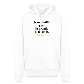 Vieillir avec humour - valeur - Sweat à capuche Premium bio Homme - blanc - Devant - Nico (187cm)
