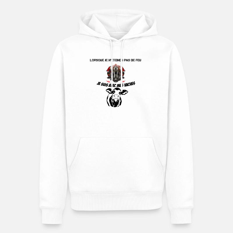 pompier avec mes vaches - Sweat à capuche Premium bio Homme - blanc
