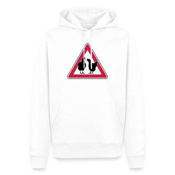 Hühnerabend Huhn Achtung freilaufende Hennen - Männer Premium Bio Hoodie - Weiß - Vorne - Nico (187cm)
