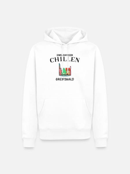 Greifswald, Meer Chillen, Fassaden am Fischmarkt - Männer Premium Bio Hoodie - Weiß