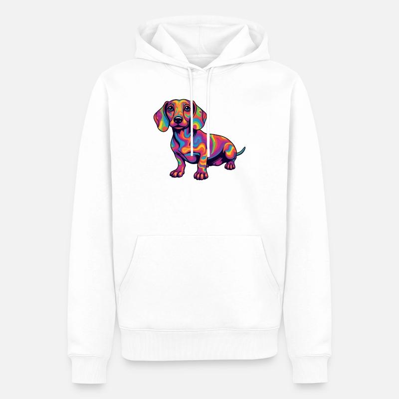 Teckel psychédélique Explosion de couleurs Pop Art - Sweat à capuche Premium bio Homme - blanc