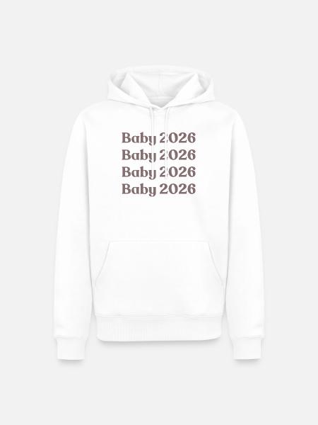 Bébé 2026 - Sweat à capuche Premium bio Homme - blanc