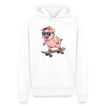 Lustiges Schwein läuft auf Skateboard Cartoon-Skater - Männer Premium Bio Hoodie - Weiß - Vorne - Nico (187cm)