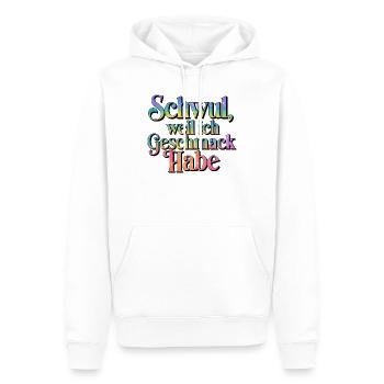 Gay parce que j’ai le goût de la fierté arc-en-ciel - Sweat à capuche Premium bio Homme - blanc - Devant - Nico (187cm)