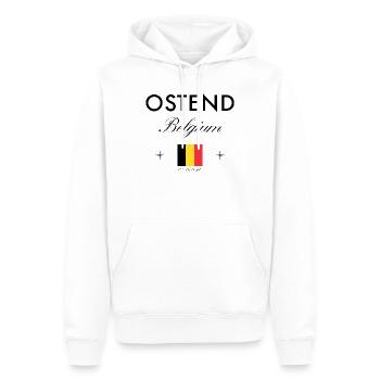 Ostend Belgium Coordinates Travel Souvenir - Men’s Premium Organic Hoodie - white - Front - Nico (187cm)