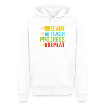 Pre K Teacher Care Teach Repeat Kindergarten - Men’s Premium Organic Hoodie - white - Front - Nico (187cm)