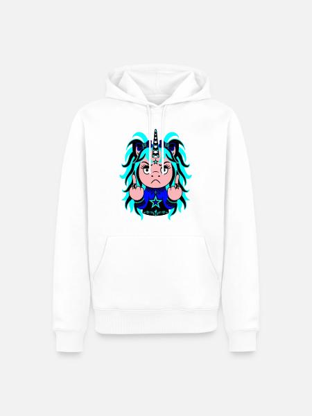 Frostbite: Frostig-blaues EinZORN mit Mittelfinger - Männer Premium Bio Hoodie - Weiß