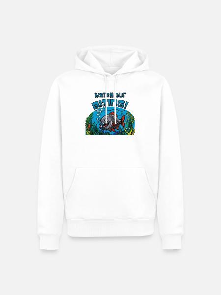 Watch Out Biting: Piranha - Männer Premium Bio Hoodie - Weiß