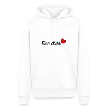 MON CHERI. CHERI. LOVE. JUST MARRIED. JE T'AIME - Sweat à capuche Premium bio Homme - blanc - Devant - Nico (187cm)