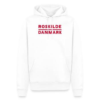 Roskilde Denmark in red typography - Men’s Premium Organic Hoodie - white - Front - Nico (187cm)