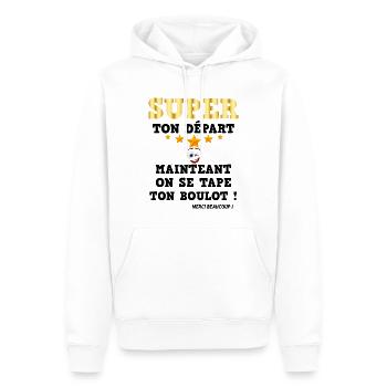 Super Ton Départ Cadeau Drôle Départ Collègue - Sweat à capuche Premium bio Homme - blanc - Devant - Nico (187cm)