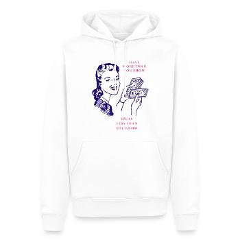 Speak Less Than You Know Zitatgrafik - Männer Premium Bio Hoodie - Weiß - Vorne - Nico (187cm)