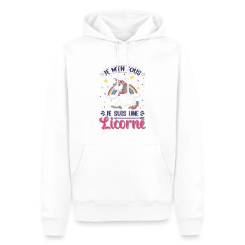 Je M'en Fous Je Suis Une Licorne - Sweat à capuche Premium bio Homme - blanc - Devant - Nico (187cm)