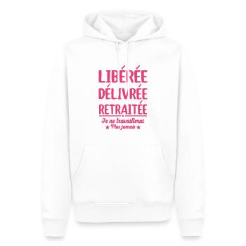 Libérée Délivrée Retraitée Retraite Cadeau Fun - Sweat à capuche Premium bio Homme - blanc - Devant - Nico (187cm)