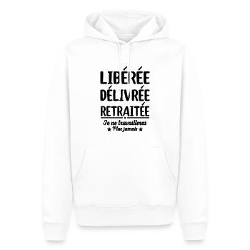 Libérée Délivrée Retraitée Retraite Vacances Maman - Sweat à capuche Premium bio Homme - blanc - Devant - Nico (187cm)