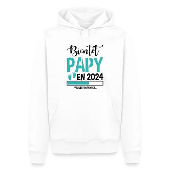 Bientôt Papy En 2024 Idée Cadeau Annonce Grossesse - Sweat à capuche Premium bio Homme - blanc - Devant - Nico (187cm)