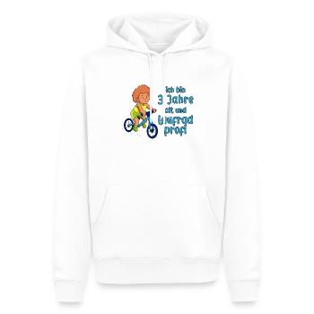 Junge 3 Jahre alt und Profi auf dem Laufrad - Männer Premium Bio Hoodie - Weiß - Vorne - Nico (187cm)