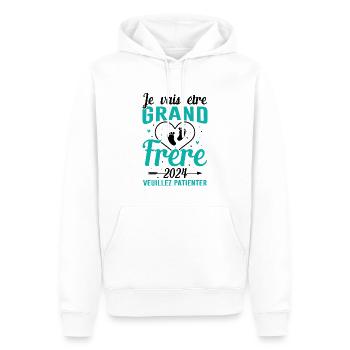 Je Vais Être Grand Frère 2024 - Sweat à capuche Premium bio Homme - blanc - Devant - Nico (187cm)