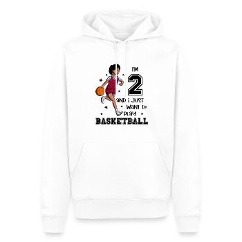 Une fille joue au basket-ball - J’ai 2 ans - Sweat à capuche Premium bio Homme - blanc - Devant - Nico (187cm)