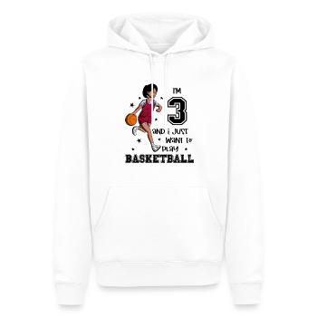 Une fille joue au basket-ball - J’ai 3 ans - Sweat à capuche Premium bio Homme - blanc - Devant - Nico (187cm)