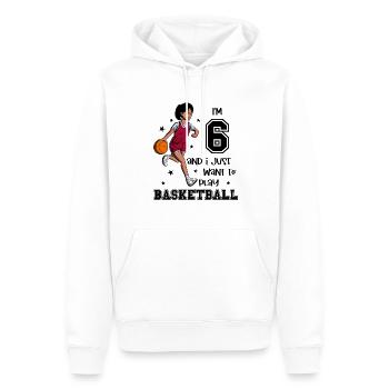 Une fille joue au basket-ball - J’ai 6 ans - Sweat à capuche Premium bio Homme - blanc - Devant - Nico (187cm)