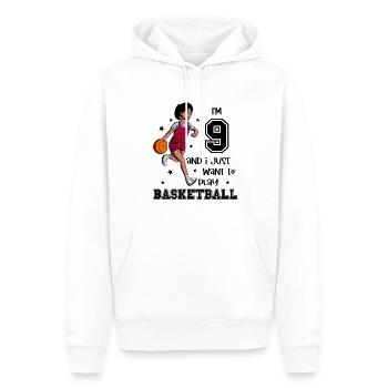 Une fille joue au basket-ball - J’ai 9 ans - Sweat à capuche Premium bio Homme - blanc - Devant - Nico (187cm)