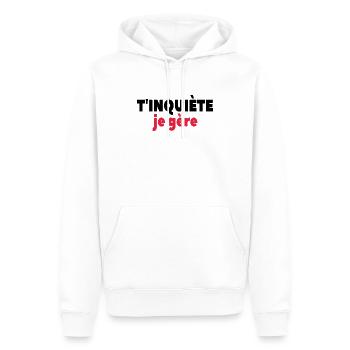 T’inquiète Je Gère - Sweat à capuche Premium bio Homme - blanc - Devant - Nico (187cm)