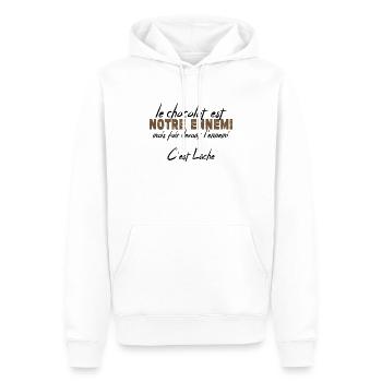 Le Chocolat Est Notre Ennemi - Sweat à capuche Premium bio Homme - blanc - Devant - Nico (187cm)