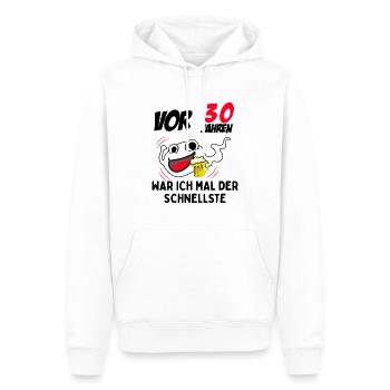 Vor 30 Jahren war ich mal der Fastelste - Männer Premium Bio Hoodie - Weiß - Vorne - Nico (187cm)