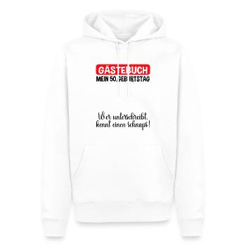 50. Geburtstag Gästebuch Lustiges Party Outfit - Männer Premium Bio Hoodie - Weiß - Vorne - Nico (187cm)