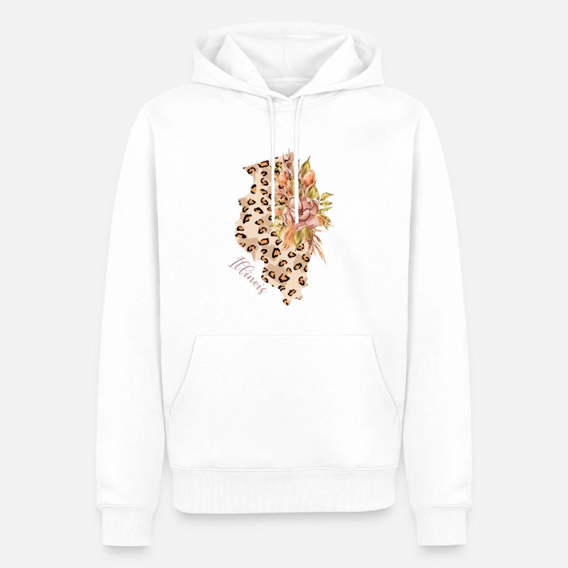 Illinois Leopard-pattern Carte Leo State - Sweat à capuche Premium bio Homme - blanc
