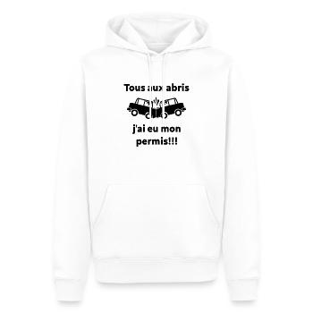 J'ai Eu Mon Permis ! - Sweat à capuche Premium bio Homme - blanc - Devant - Nico (187cm)