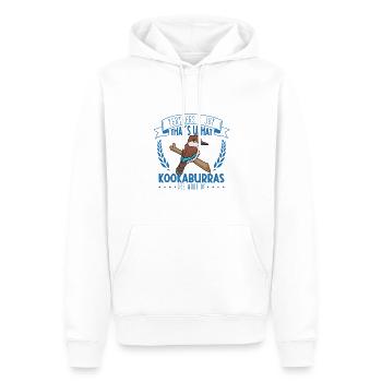 Plumes et joie - Kookaburra - Sweat à capuche Premium bio Homme - blanc - Devant - Nico (187cm)