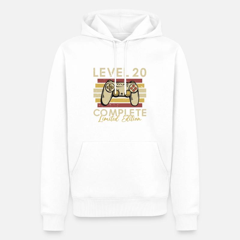Niveau 20 Complet - Sweat à capuche Premium bio Homme - blanc