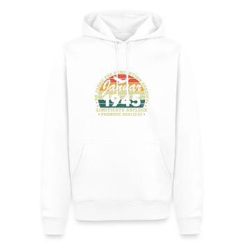 80e anniversaire Né en janvier 1945 - Sweat à capuche Premium bio Homme - blanc - Devant - Nico (187cm)