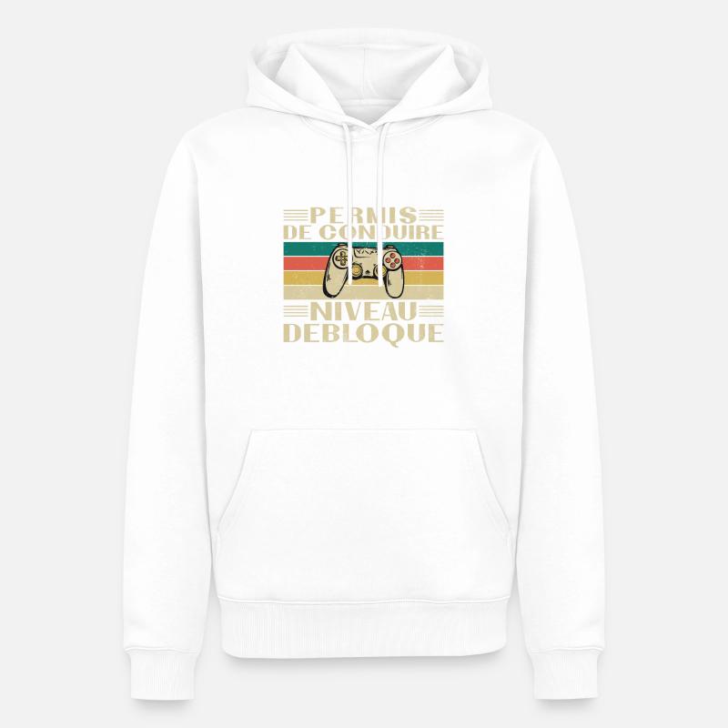 Permis de Conduire Niveau Débloqué - Sweat à capuche Premium bio Homme - blanc