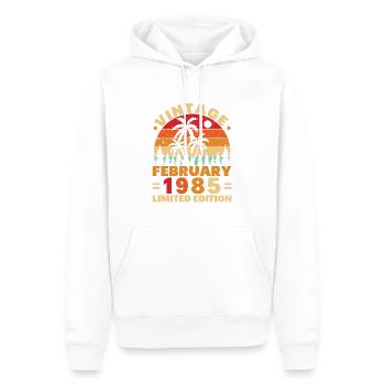 Février 1985 Vintage Anniversaire 1985 Cadeau - Sweat à capuche Premium bio Homme - blanc - Devant - Nico (187cm)