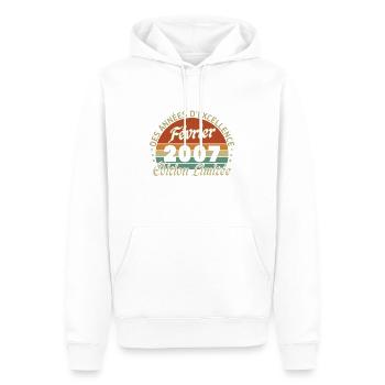 Février 2007 Vintage Anniversaire 2007 Cadeau - Sweat à capuche Premium bio Homme - blanc - Devant - Nico (187cm)