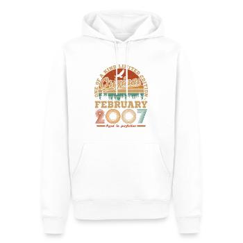 Février 2007 Vintage Anniversaire 2007 Cadeau - Sweat à capuche Premium bio Homme - blanc - Devant - Nico (187cm)