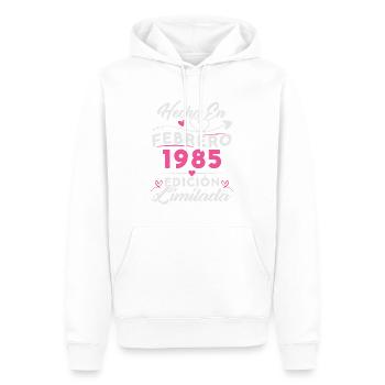 40ème Anniversaire Femme 40 Ans Fait En 1985 Février - Sweat à capuche Premium bio Homme - blanc - Devant - Nico (187cm)