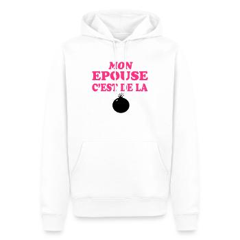 Mon épouse c'est de la bombe 333 - Sweat à capuche Premium bio Homme - blanc - Devant - Nico (187cm)