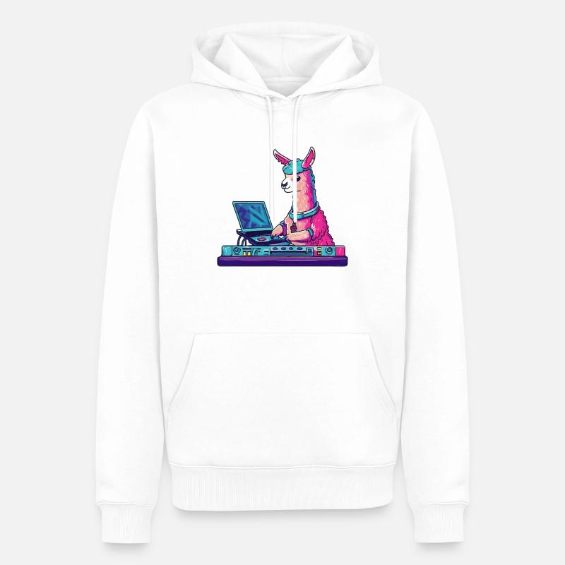 Alpaka Lama DJ Geschenkidee - Männer Premium Bio Hoodie - Weiß