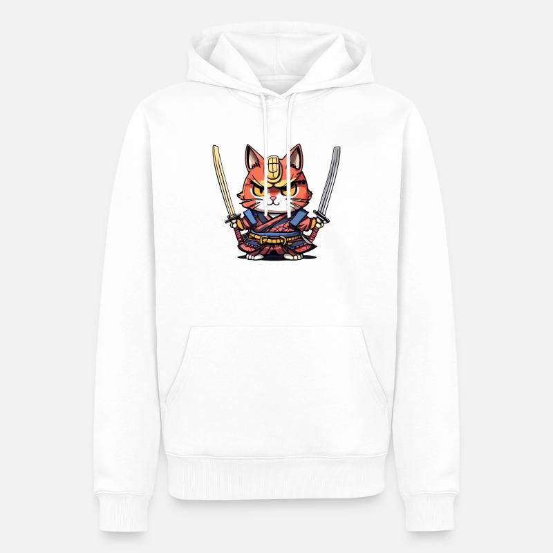 Chat samouraï #41 - Sweat à capuche Premium bio Homme - blanc