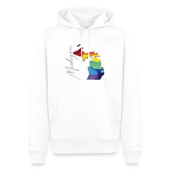 Michigan (USA) | echte Flagge | LGBTQIA+ Script - Männer Premium Bio Hoodie - Weiß - Vorne - Nico (187cm)