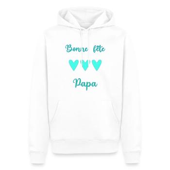 PAPA. FÊTE DES PÈRES. BONNE FÊTE PAPA. BONNE FÊTE - Sweat à capuche Premium bio Homme - blanc - Devant - Nico (187cm)